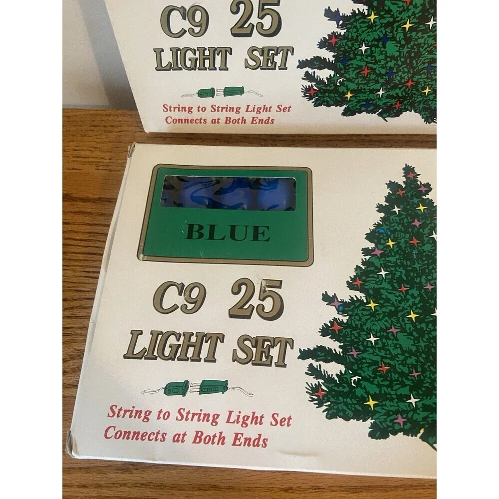 (2) Enchanted Forest 25-Light Set C9 Ceramic Bulbs Vtg Christmas BLUE New Outdoo